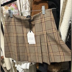 English Factory Tan Plaid A-Line Skirt